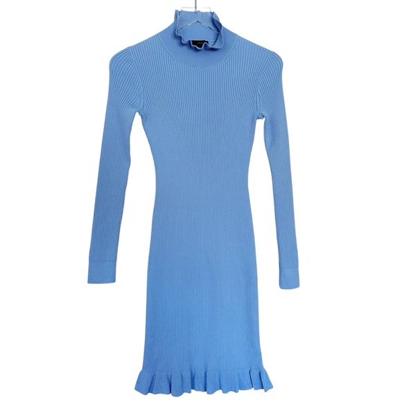 NWT J. Crew Supersculpt Ruffle Neck Mini Sweater Dress in Pale Seascape Size XS - Picture 2 of 12